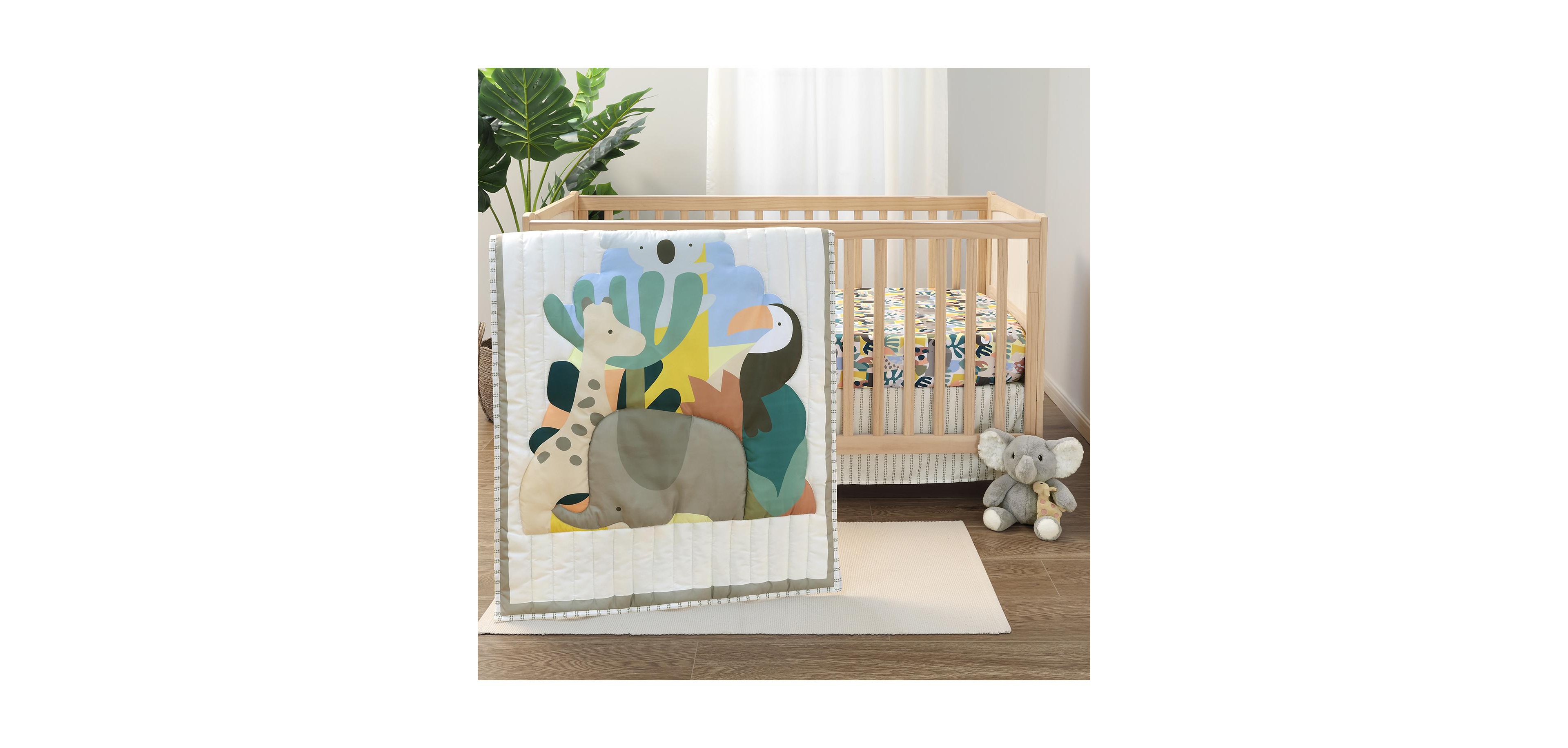 The Peanutshell Crib Bedding Set for Baby Boys and Girls, Safari Puzzle, 3 Pieces