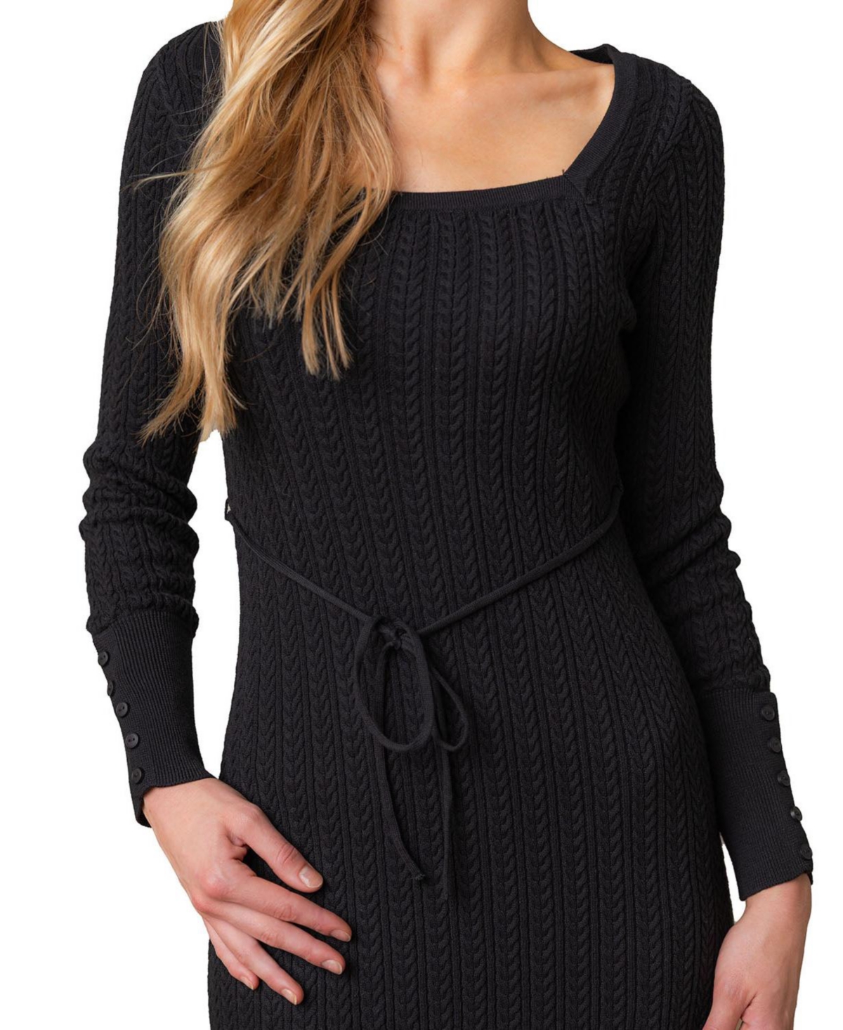 Hope & Henry Women's Organic Square Neck Cable Sweater Dress