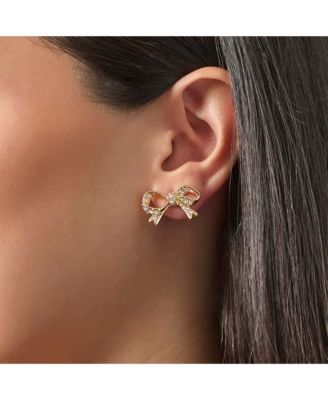 Pav&eacute; Bow Necklace & Stud Earring Set, Gold-Tone