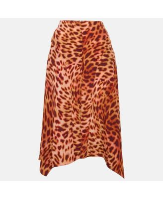 Women's Pink/brown Leopard Print Silk Midi Skirt