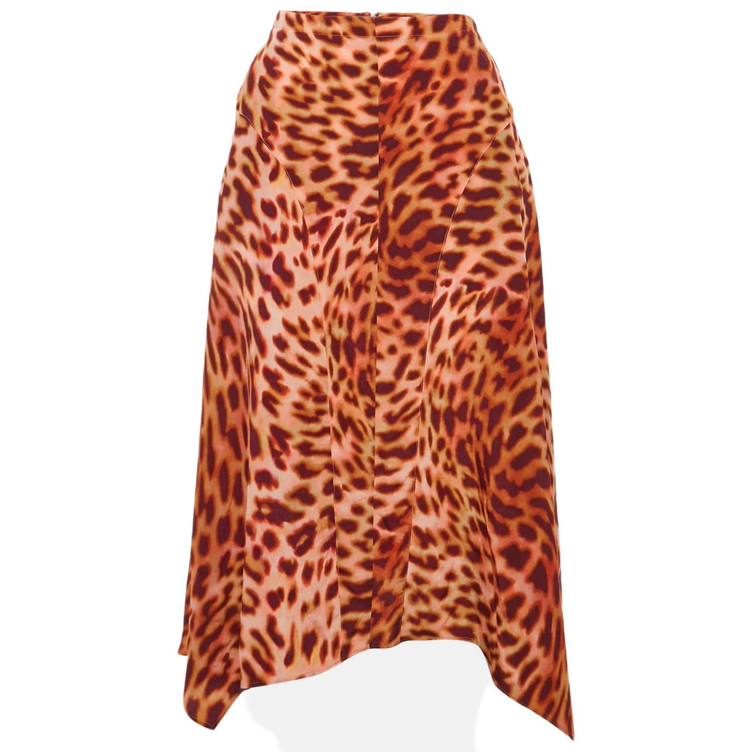 Women's Pink/brown Leopard Print Silk Midi Skirt