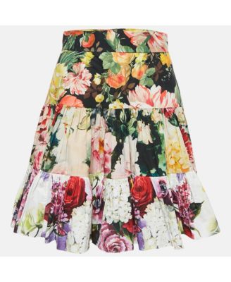 Women's Multicolor Floral Print Cotton Tiered Mini Skirt