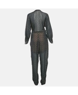 Women's Navy Blue Silk Lurex Fil-Coupe Tie-Up Detail Jumpsuit