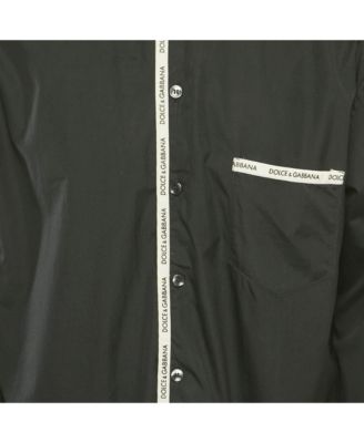 Men's Black Cotton Logo Trimmed Button Front Shirt