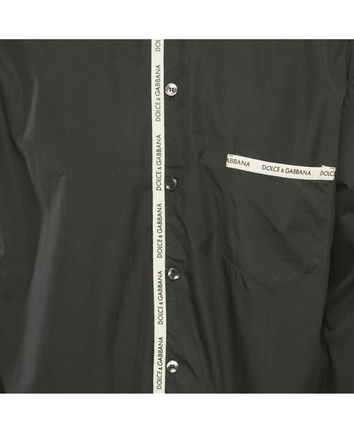Pre-Owned Dolce & Gabbana Men's Black Cotton Logo Trimmed Button Front Shirt