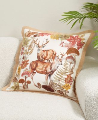 Embroidered Deer Poly Filled Decorative Pillow, 20" x 20"