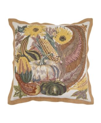 Embroidered Cornucopia Poly Filled Decorative Pillow, 20" x 20"