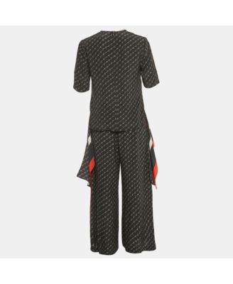 Women's Black Logo Print Silk Top & Pants Set