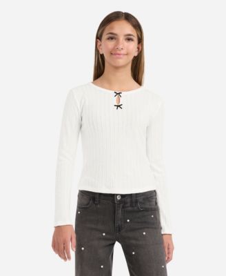 Girls' Double Bow Pointelle Long-Sleeve Top