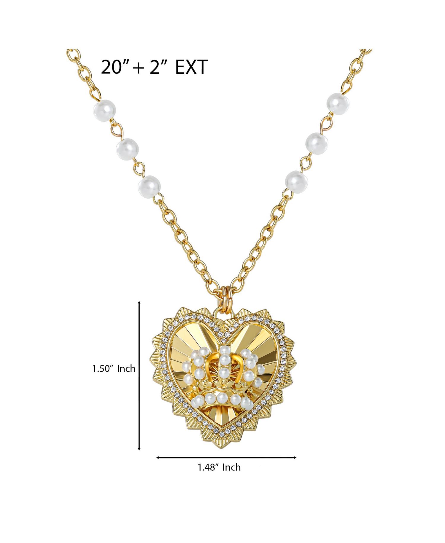 Heart Crown Necklace, Gold-Tone with Pearl Accent