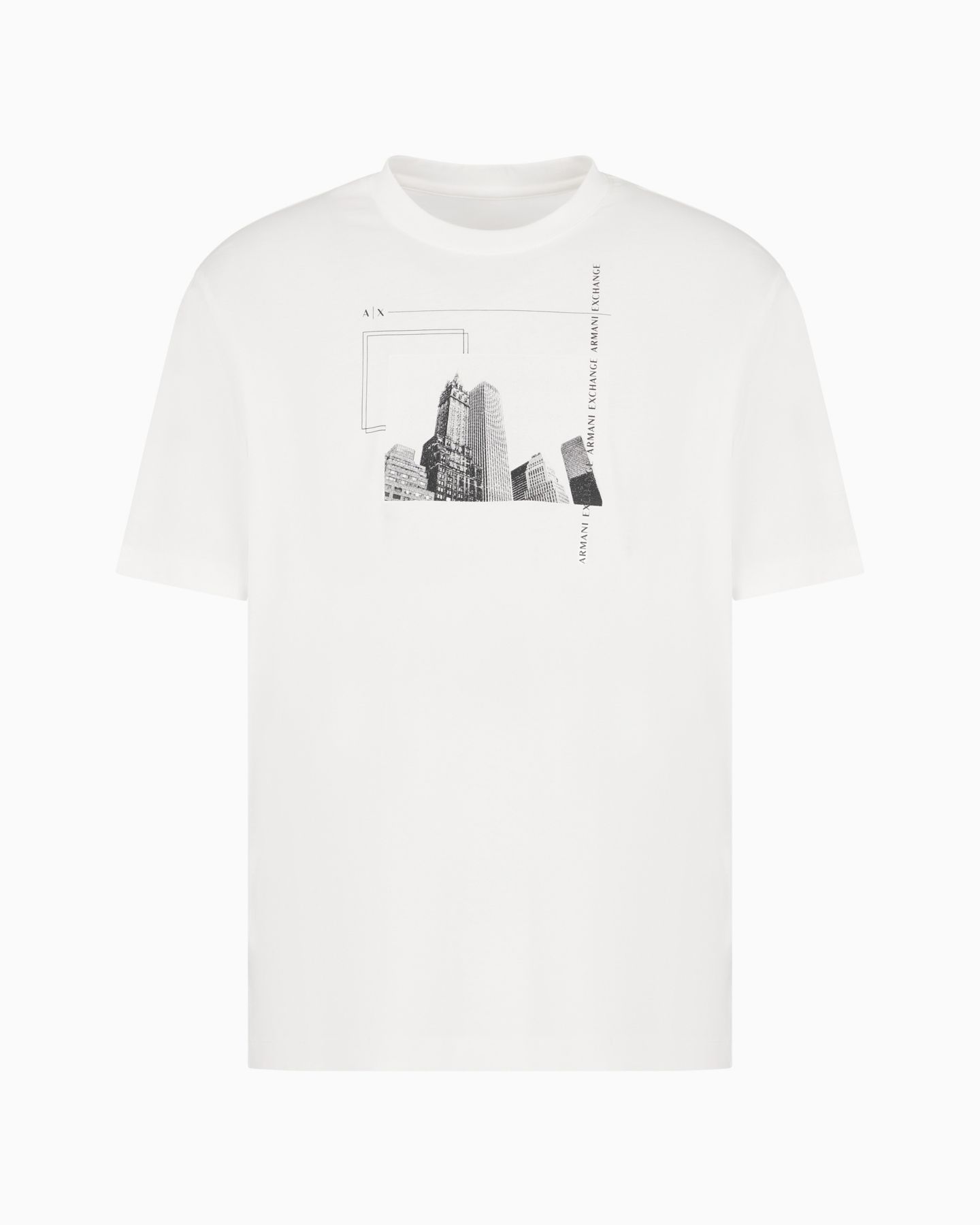 Мужская футболка A|X Armani Exchange Short Sleeve Crewneck Building Graphic, цвет: Молочный белый — фото 3