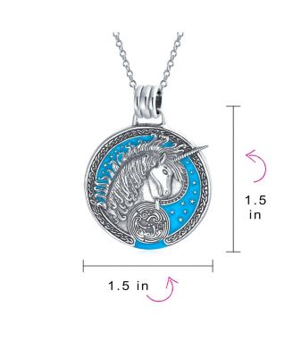Large Round Pegasus Celestial Unicorn Medallion Pendant Necklace & Dangle Earring Jewelry Set Oxidized Sterling Silver