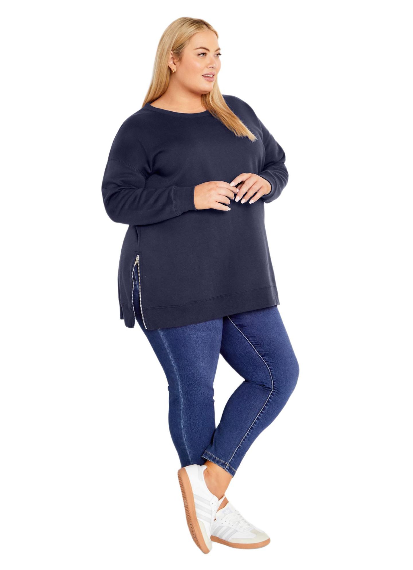 Женский топ AVENUE Plus Size Jade Longline Zip Top, цвет: Тёмно-синий — фото 2