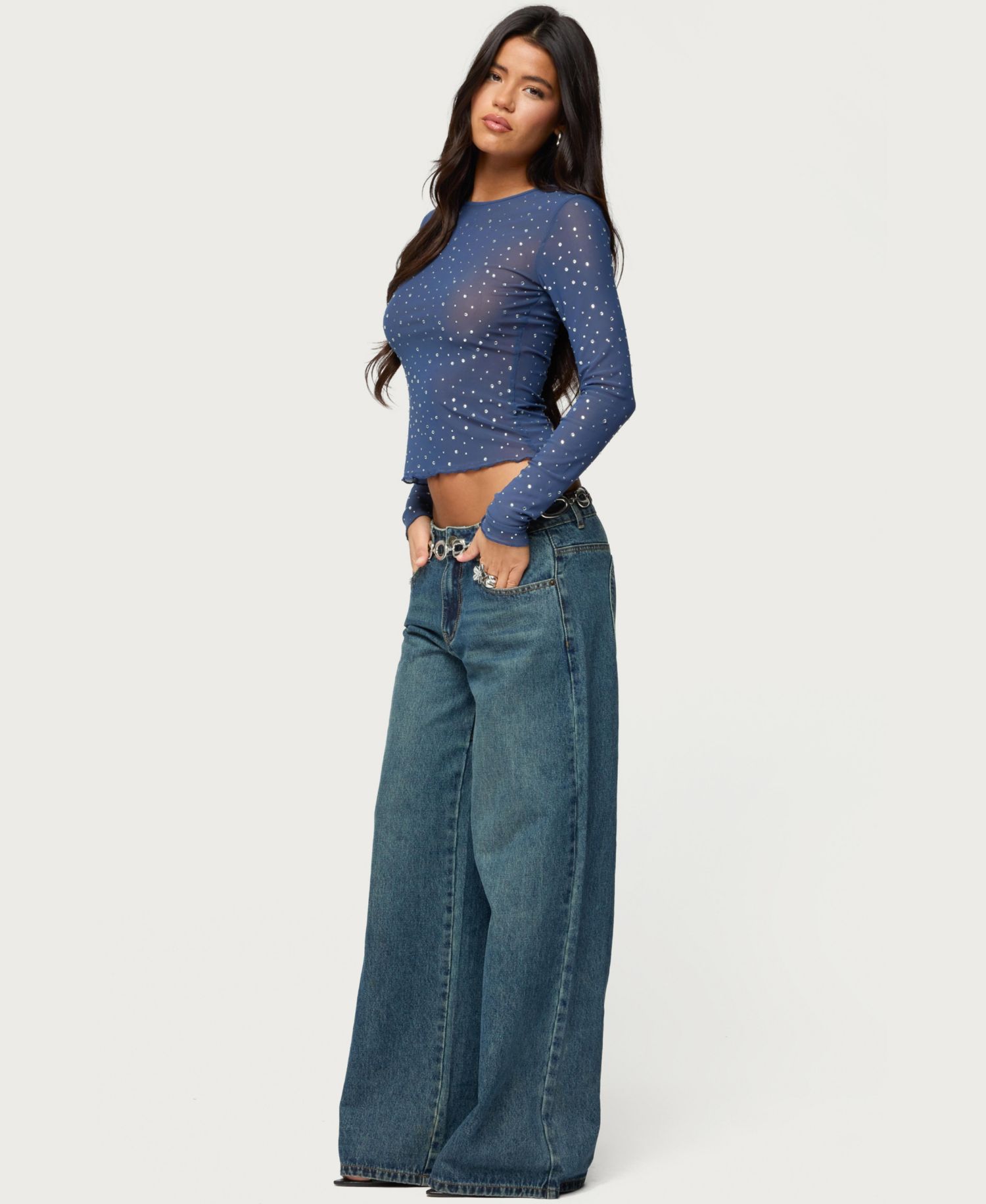 Women's Anari Rhinestone Mesh Top
