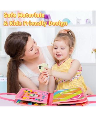 Busy Board 8 in 1 Busy Book Montessori Toys for Toddler Sensory Toys Developing Sensory Board Travel Toys Pink