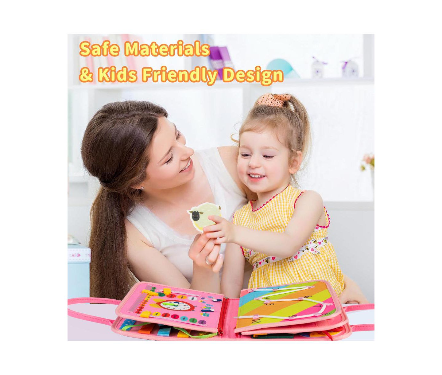 Детская игрушка Cowin Montessori 8-in-1 Travel Busy Board Interactive Book, Ages 1+, цвет: Розовый — фото 4