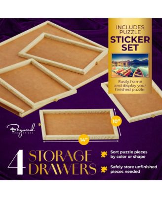 1000 Piece Wooden Jigsaw Puzzle Board - Non-Rotating Table, 30” X 22”, 4 Drawers & Plastic Cover