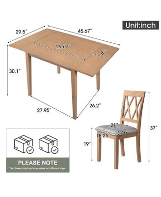 3-Piece Folding Dining Table Set with Drop Leaf and 2 Padded Chairs, Compact Breakfast Nook Table Set for Small Spaces