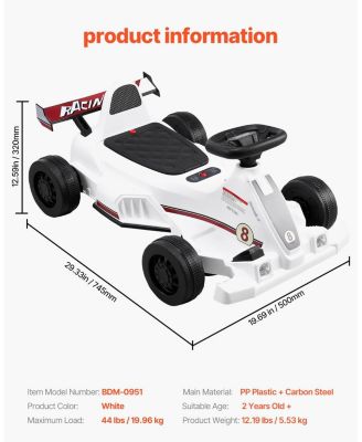 Electric Go Kart, 6V Battery, 2 MPH Speed, Pedal Racing Toy for Kids 2+, LED Headlight, Horn, Anti-Slip Tires, Max Load 44 lbs