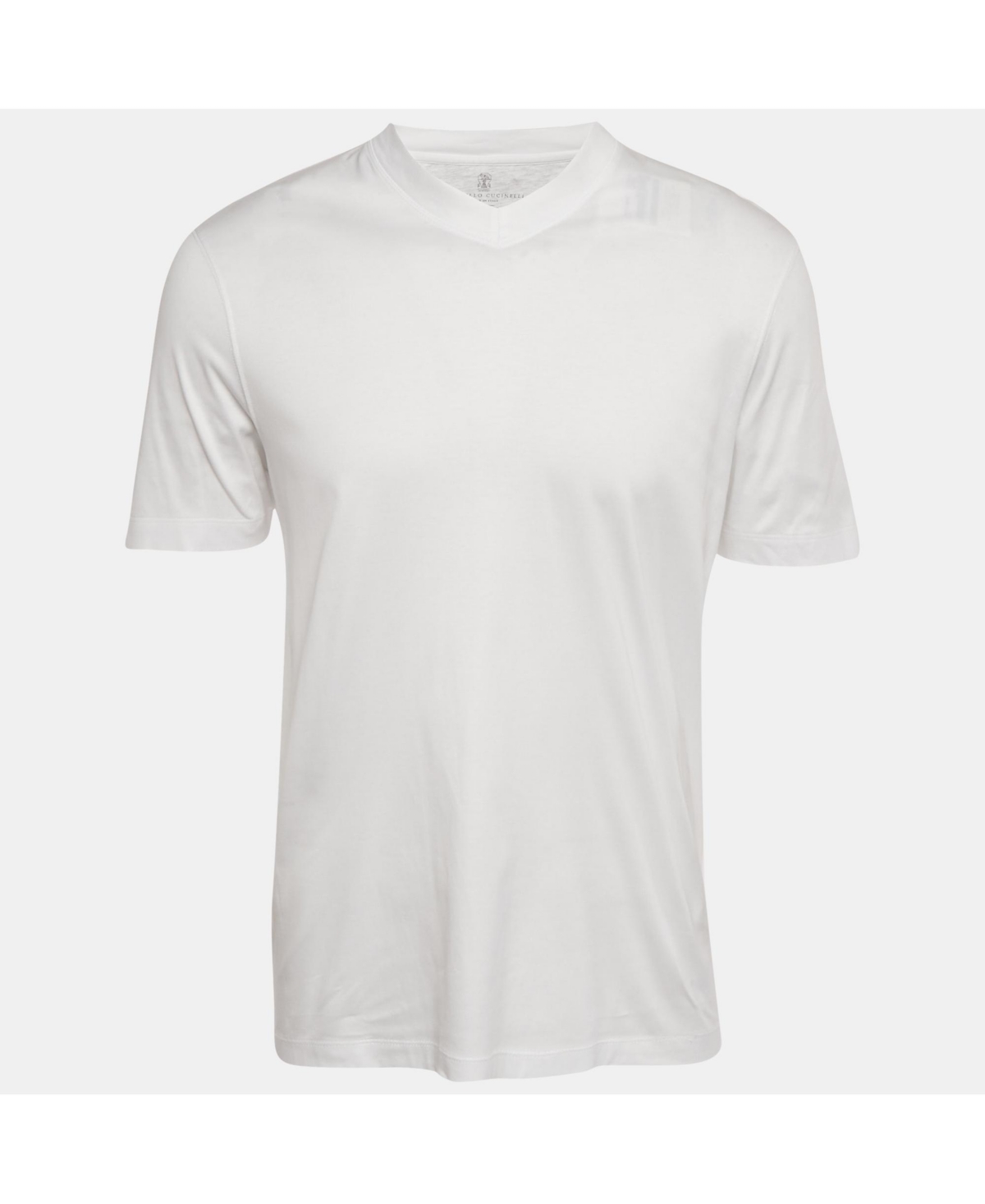Pre-Owned Brunello Cucinelli Men's White Cotton Jersey V Neck T-Shirt