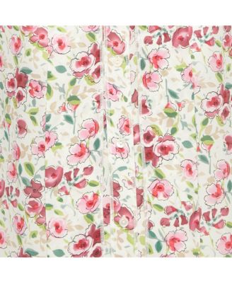 Women's Pink Floral Print Silk Short Sleeve Shirt