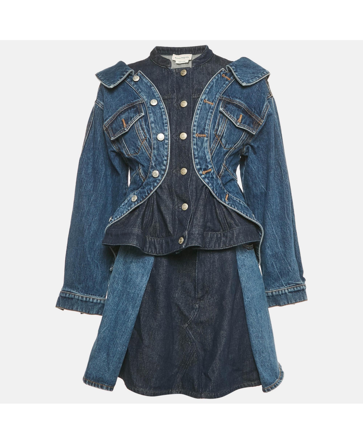 Pre-Owned Alexander Mcqueen Women's Blue Denim Jacket And Skirt Set