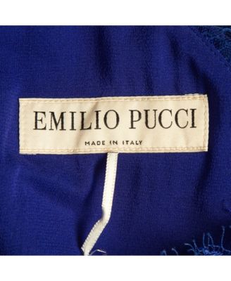 Women's Blue Lace-Trim Stretch Crepe Peplum Pencil Dress