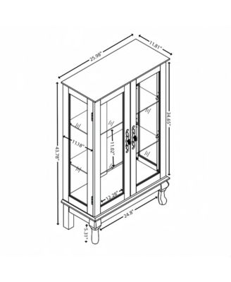 Glass Cabinet with Adjustable Glass Shelves 2 Doors and 1 drawer Cabinet Bulb Included