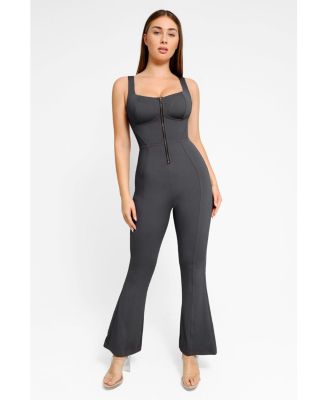 Women's Shapewear Sculpting Denim Tank Flare Leg Jumpsuit