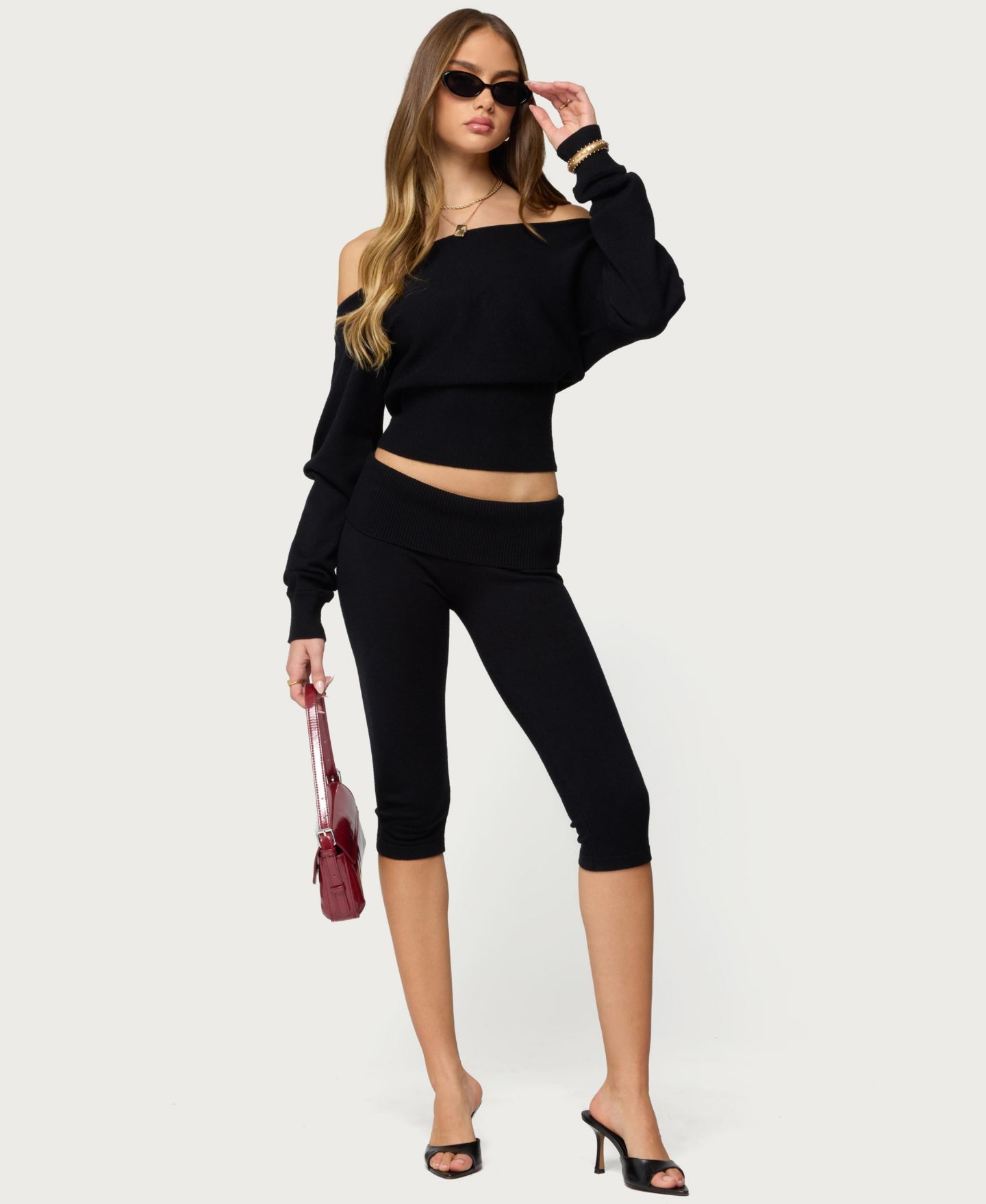 Женские брюки Edikted Skyla Knit Capri, цвет: Чёрный — фото 3