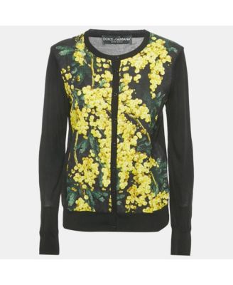 Women's Black Floral Jacquard Cotton Cardigan