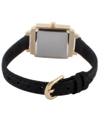 Women's 22mm Gold Crystal Watch With Black Dial & Tan Strap