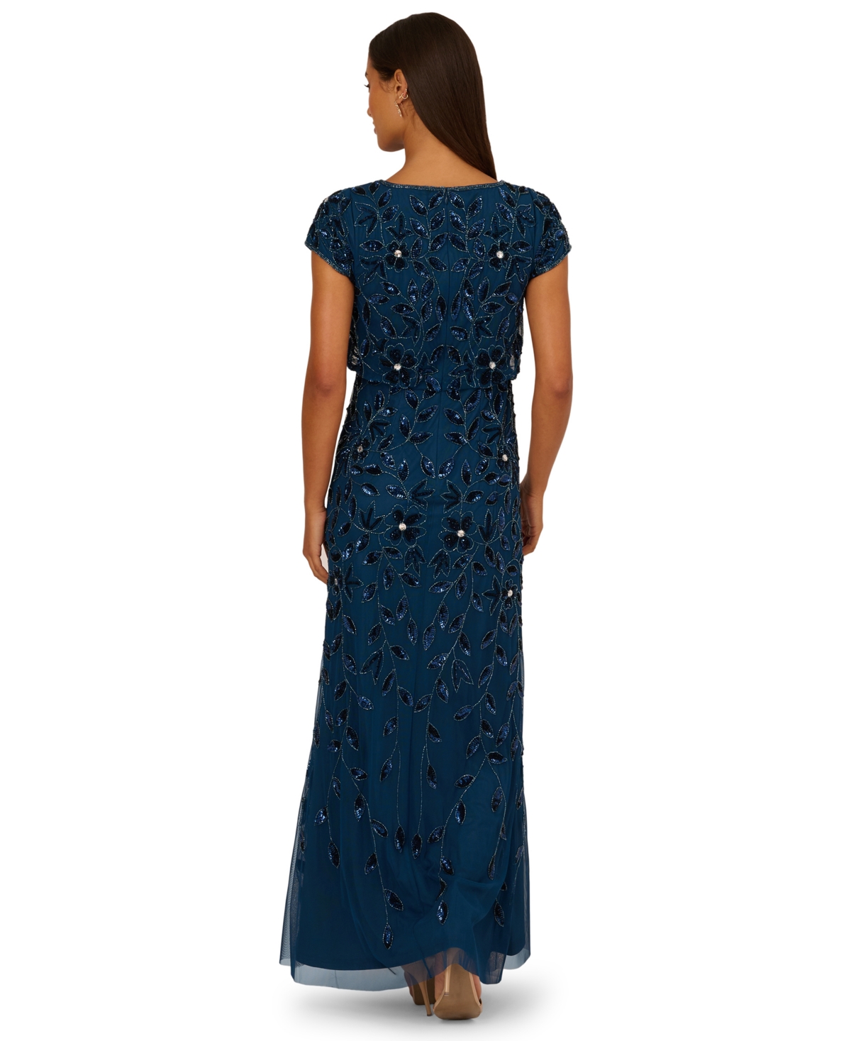 Adrianna Papell Women's Boat-Neck Blouson Beaded Gown