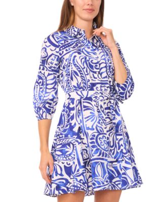 Petite Printed Collared Short Shirt Dress