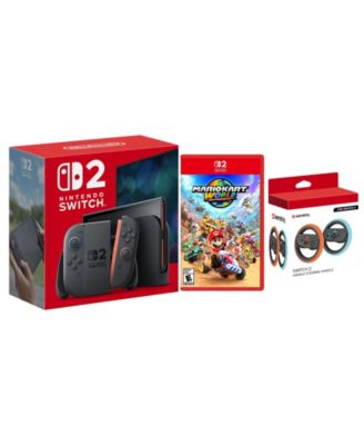 Switch 2 Console with Mario Kart World and Sentriq Joy Cons Steering Wheel Set Bundle
