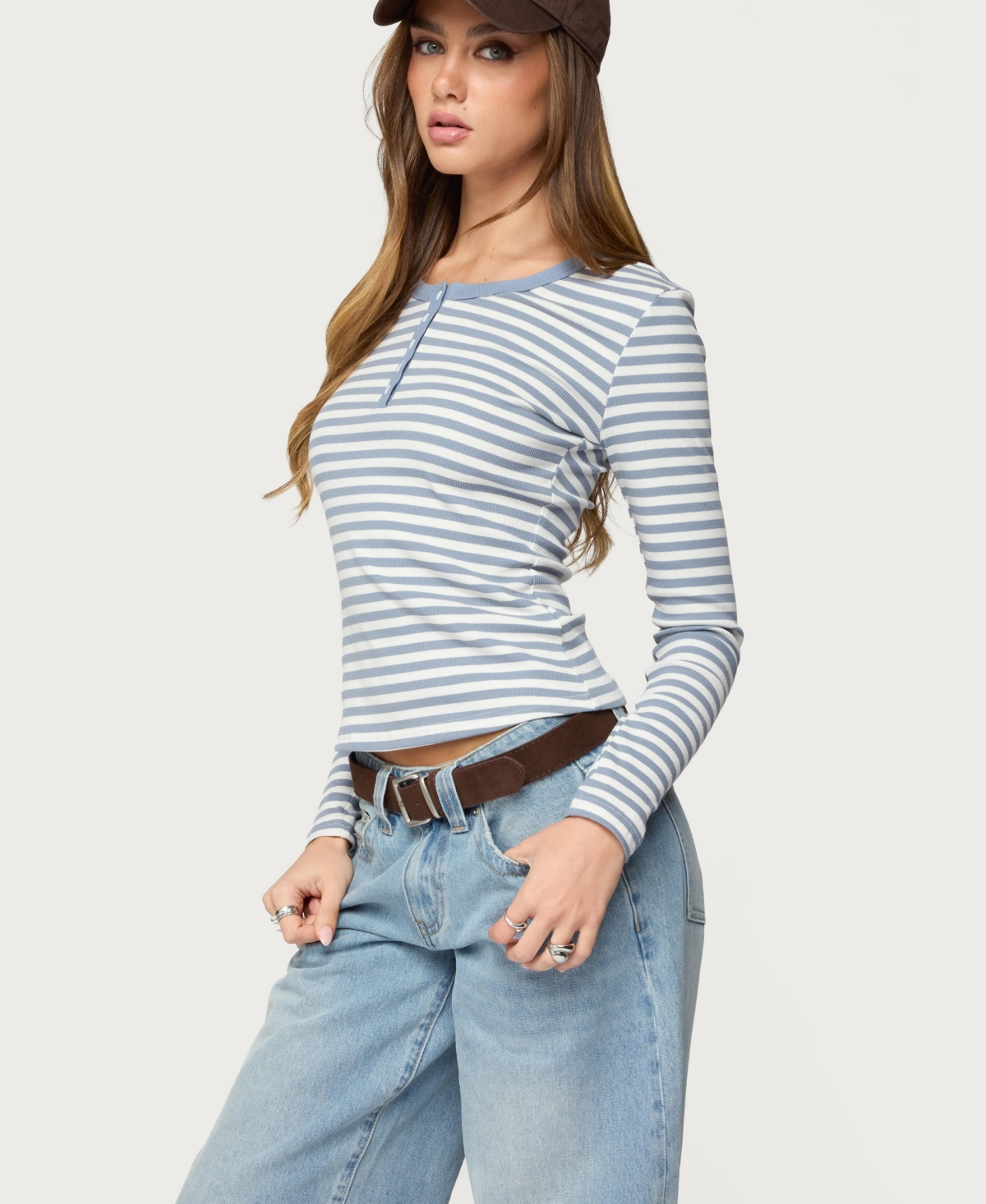 Edikted Women's Roma Striped Henley Top