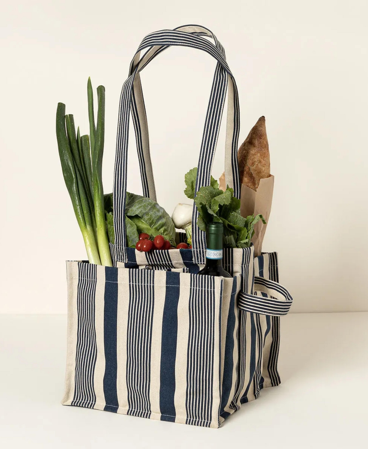 Uncommon Goods Farmers Market & Grocery Striped Cotton Canvas Tote