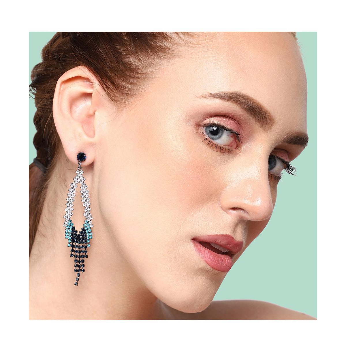 Sohi Women's Silver Dazzling Drop Earrings