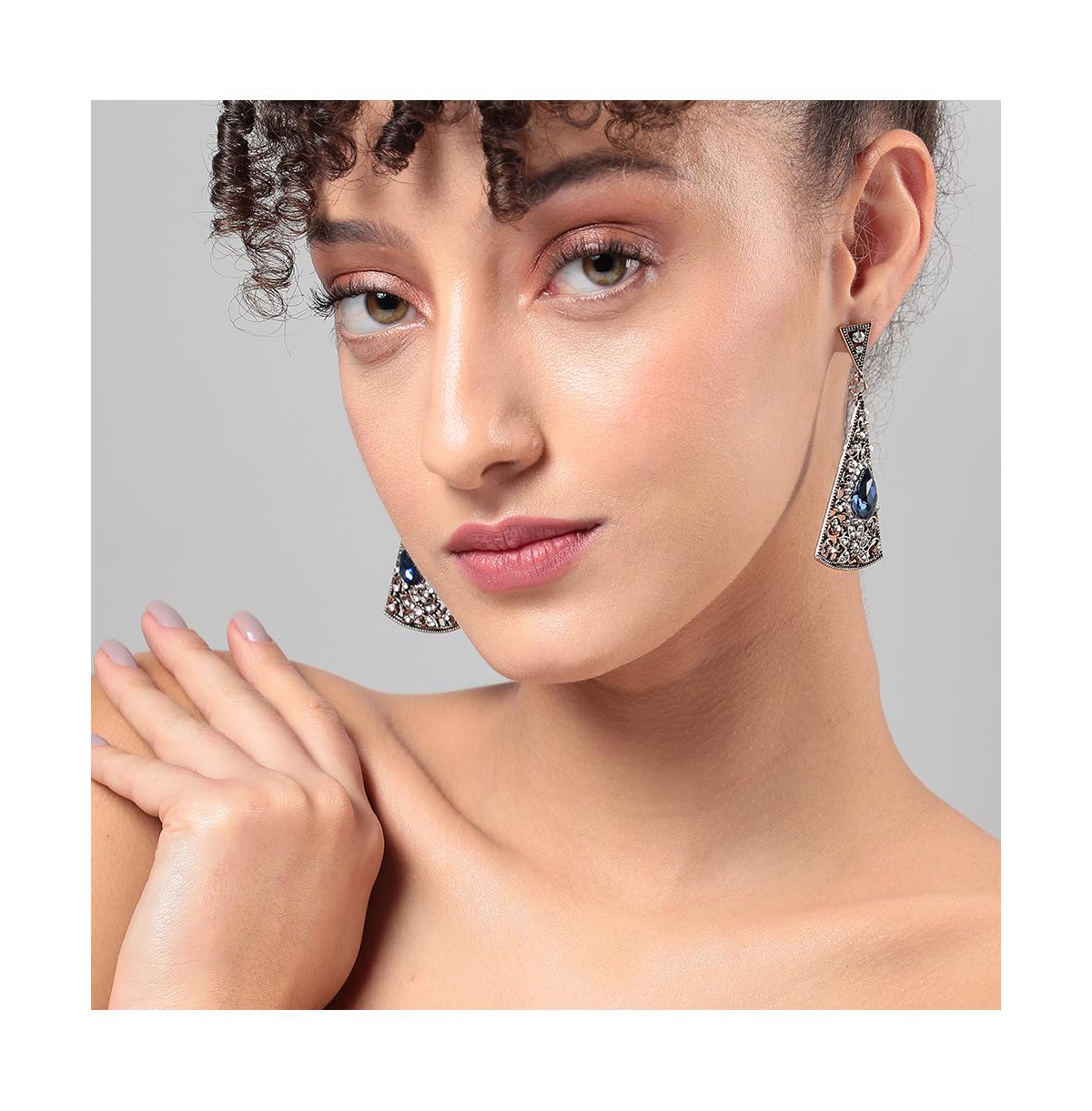 Sohi Women's Triangle Filigree Drop Earrings
