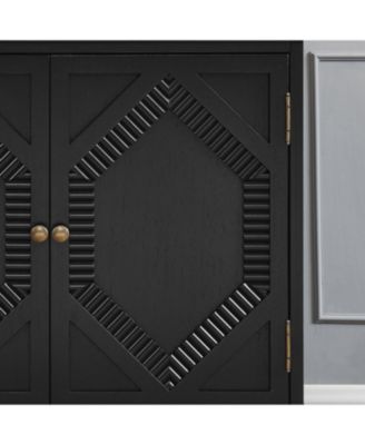 33.6" Retro Wooden Storage Cabinet Symmetrical Geometric Display Cabinets