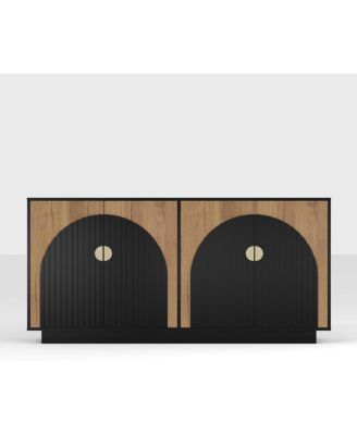 63in Large Sideboard Buffet Cabinet with Storage, Kitchen Fluted Coffee Bar Wine Bar Console Table with Gold Metal Handles