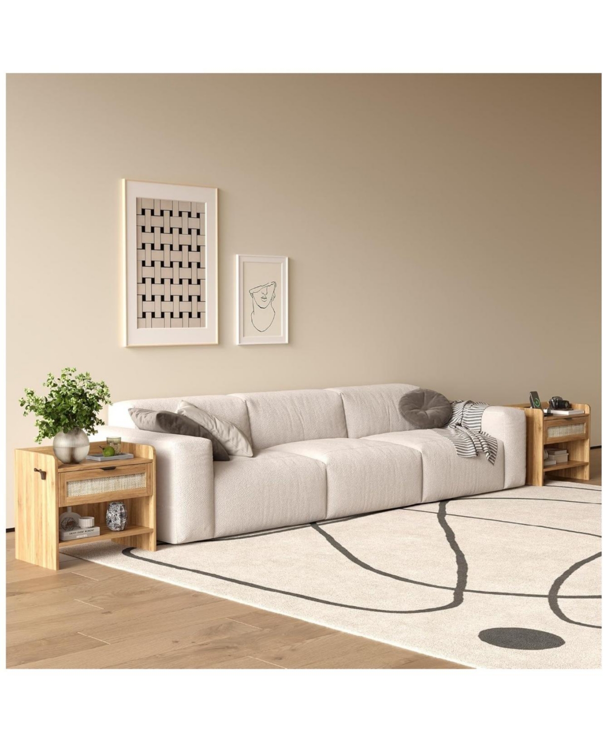 gaomon Rattan Nightstand Set of 2, Bedside Table with Type-c Charging Station - 1 Drawer & Open Storage Space, Boho End Side Table.