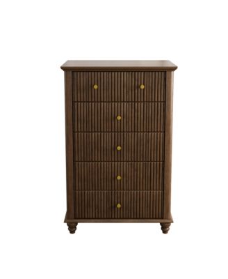 45" Tall Modern Storage Cabinet with Fluted 5 Drawer and Metal Handle
