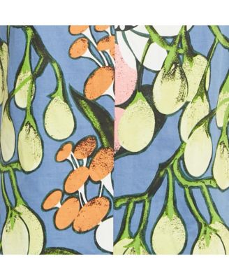 Women's Blue Printed Cotton Blend Sleeveless Short Dress