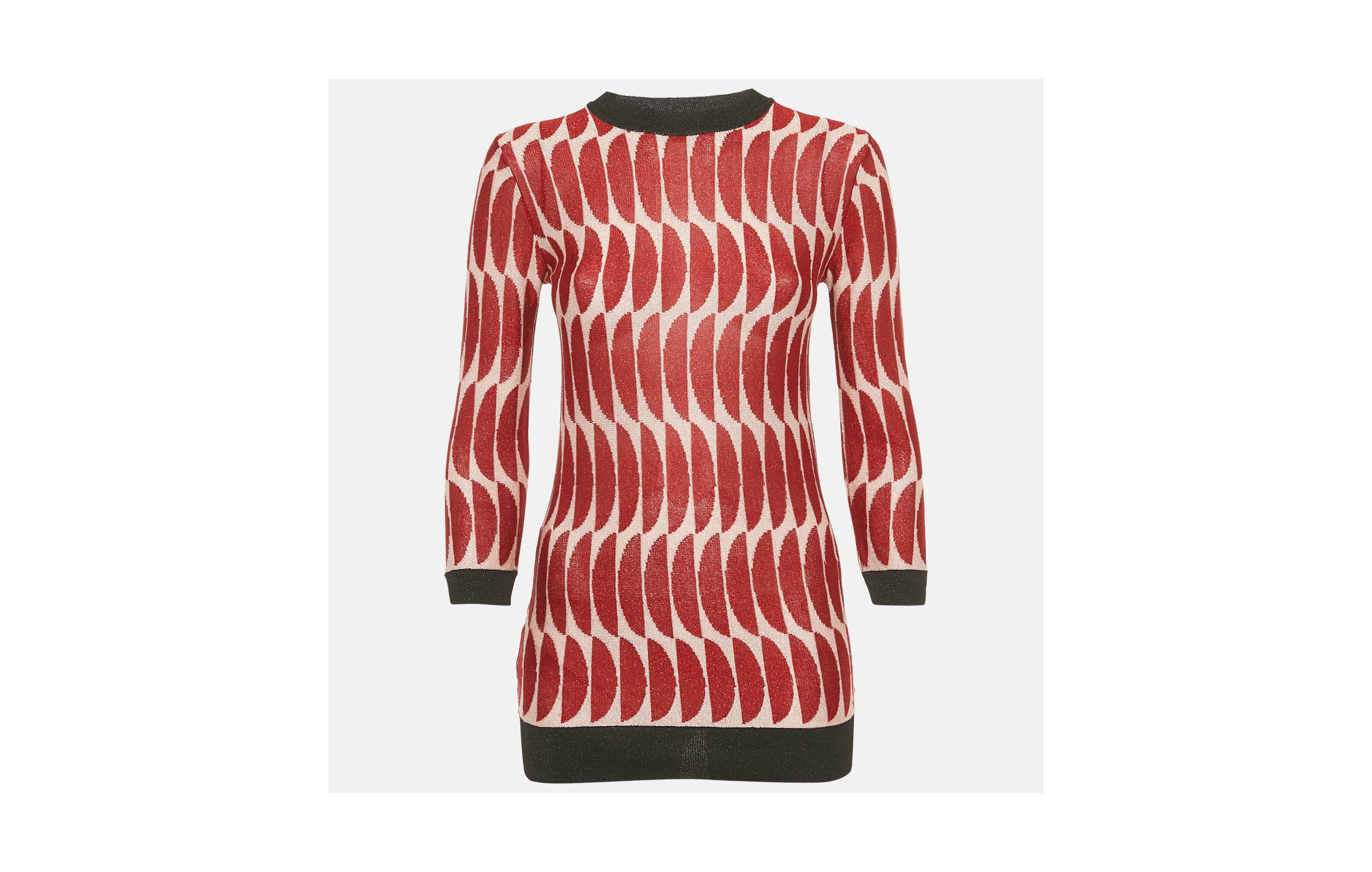 Pre-Owned Marni Women's Red/pink Patterned Lurex Knit Sheer Jumper