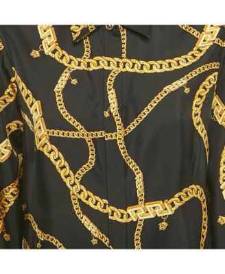 Women's Black Chain Print Silk Shirt Dress