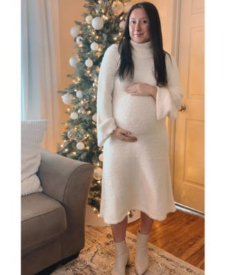 Maternity Ivory Turtleneck Bell Sleeve Sweater Dress