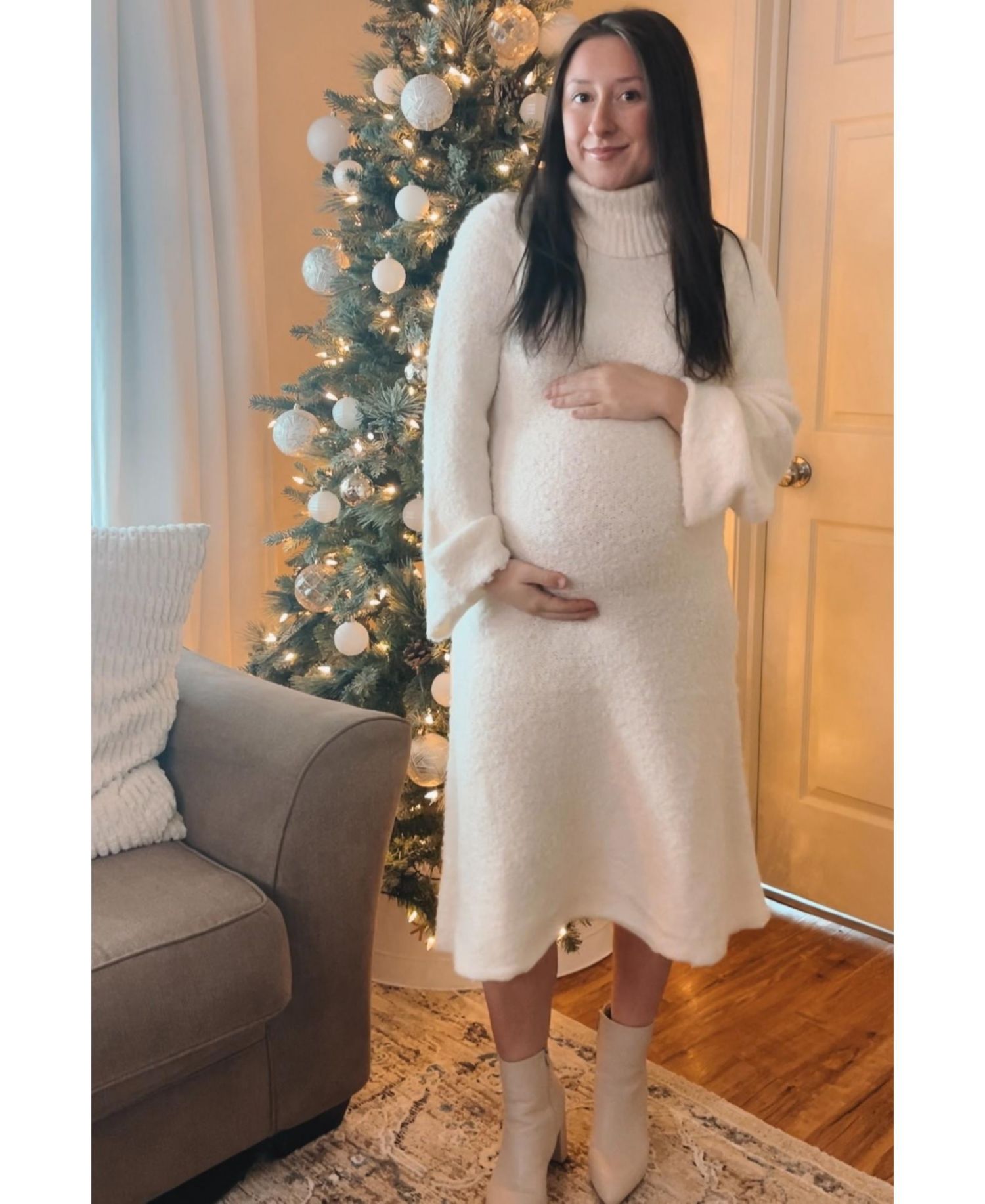 Women's Ivory Turtleneck Bell Sleeve Sweater Dress