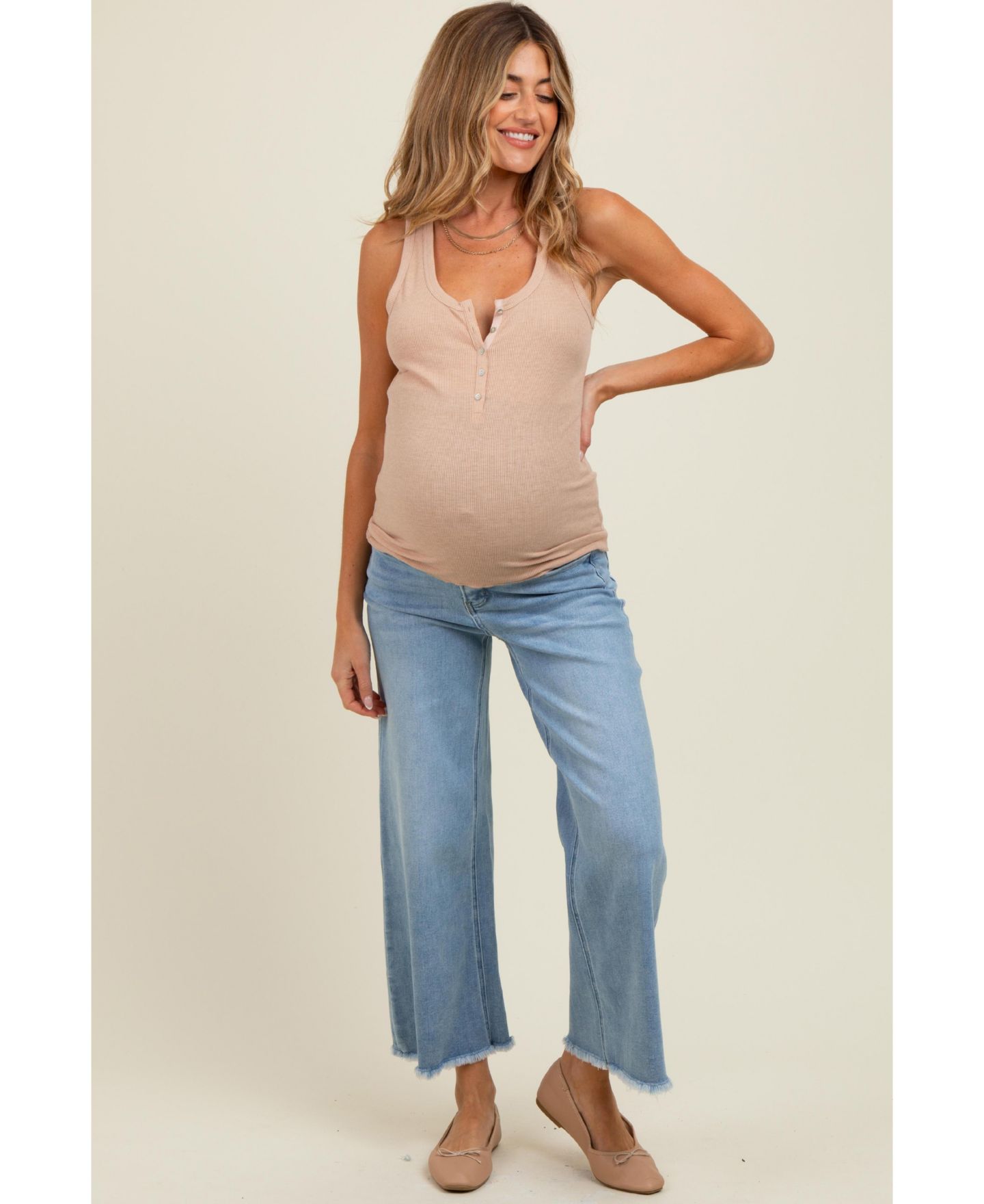 Женские джинсы Pinkblush Maternity Blue Fringe Hem Ankle Wide Leg, цвет: Синий — фото 5