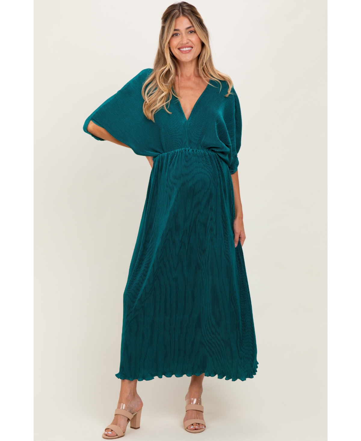 Pinkblush Maternity Burgundy Pleated Satin Dolman Sleeve Maxi Dress